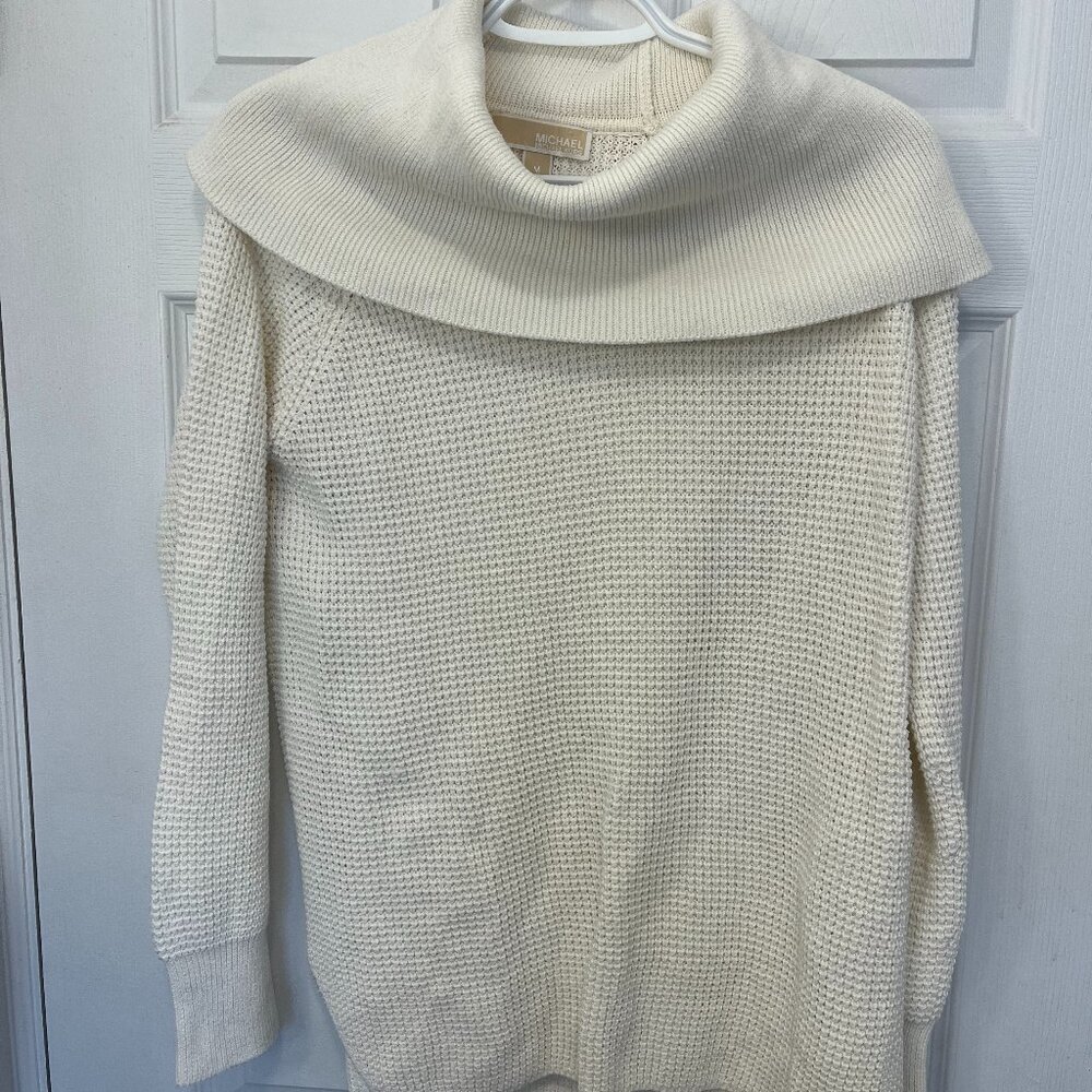 Michael Kors White Women's Medium Long Sleeve Cable Knit Turtle Neck Sweater